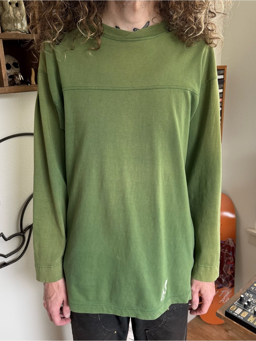 Vintage 90s Green Sun Faded Long Sleeve Tee Distressed ~ Size Medium